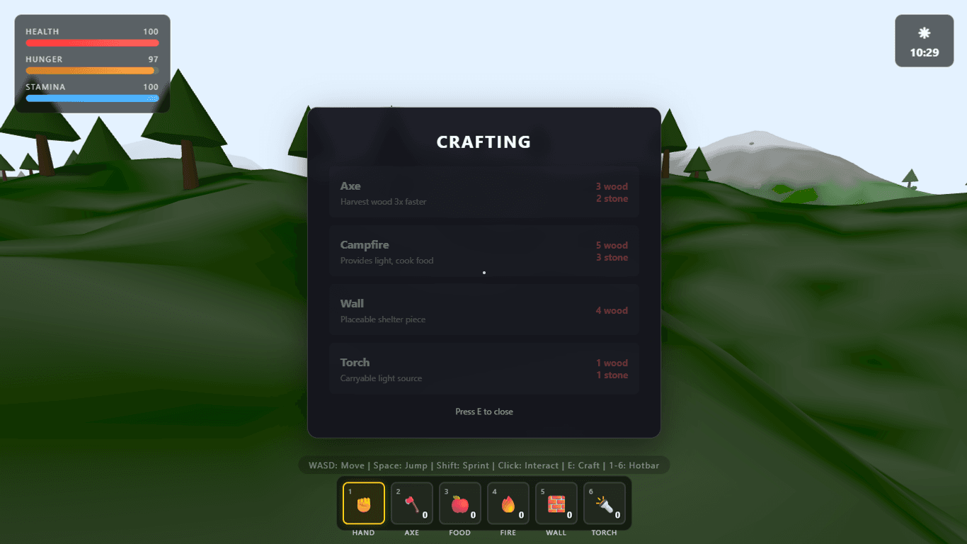 Frosted Glass Crafting Menu with Recipe Requirements