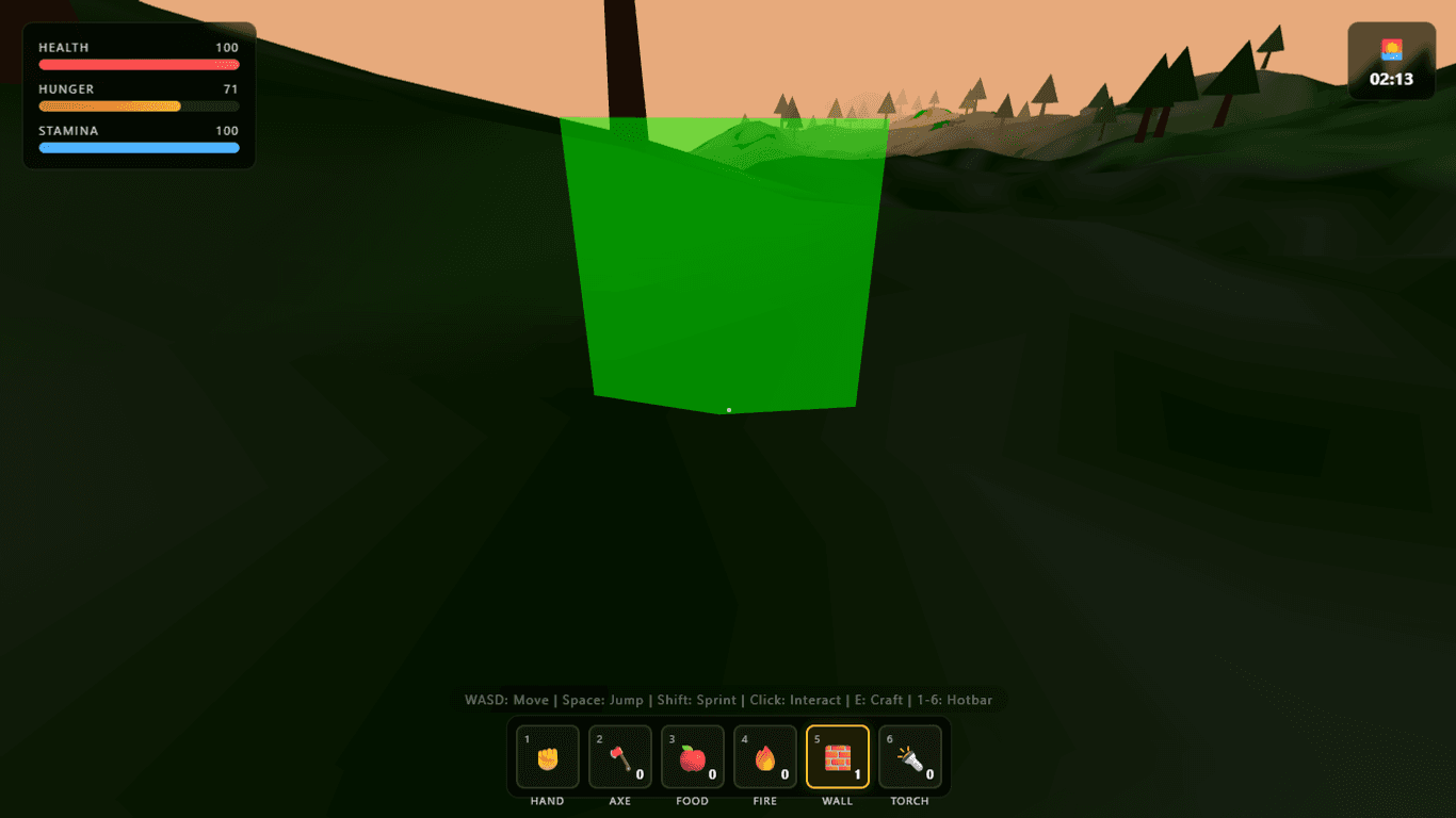 Green Semi-Transparent Ghost Preview Mesh for Shelter Placement