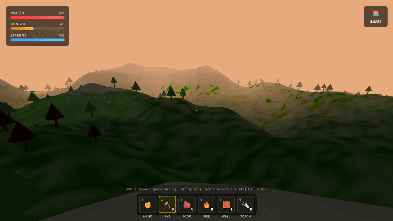 Procedural Noise Mountain Biome and Fog Horizon in GLM-5.2 Wilderness Survival
