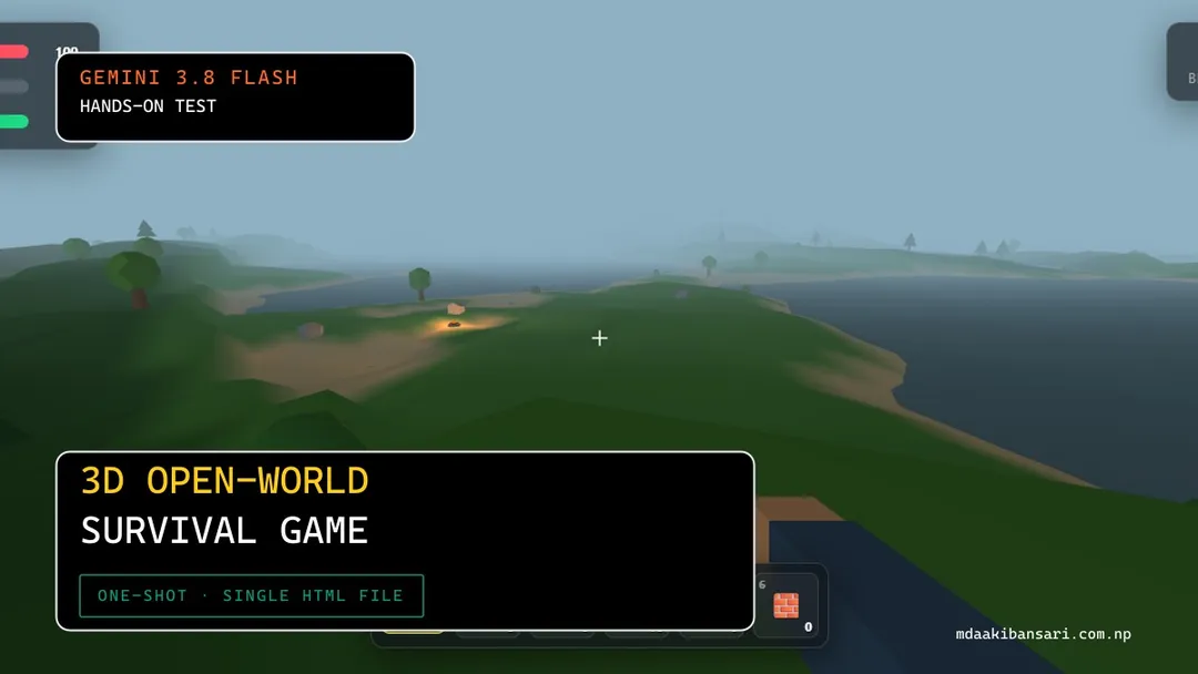 I Gave Gemini 3.8 Flash High Thinking Effort to Build a 3D Open-World Survival Game — It One-Shoted 1,708 Lines