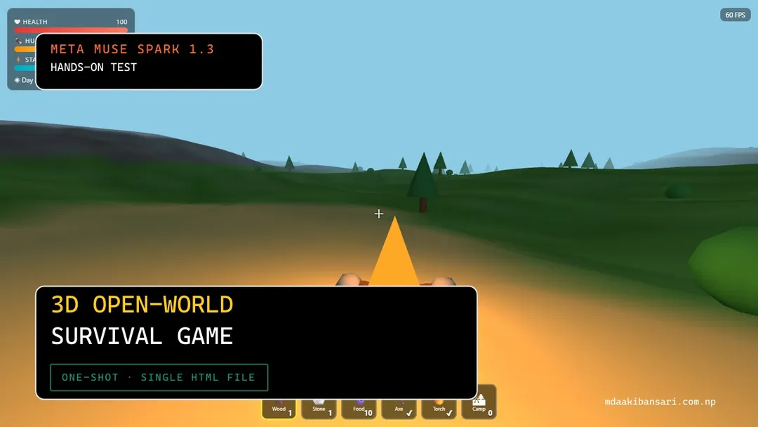 I Prompted Meta Muse Spark 1.3 to Build a 3D Open-World Survival Game — 793 Lines of Three.js in One Shot