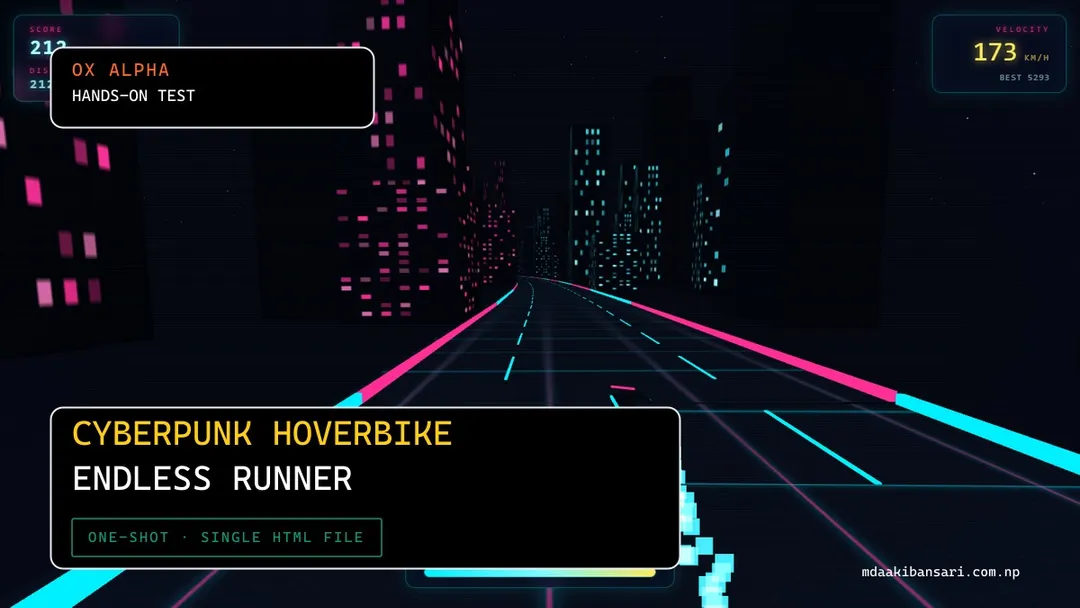 I Prompted Ox Alpha to Build a Cyberpunk Hoverbike Endless Runner — One Shot, Full Synthwave Soundtrack Included