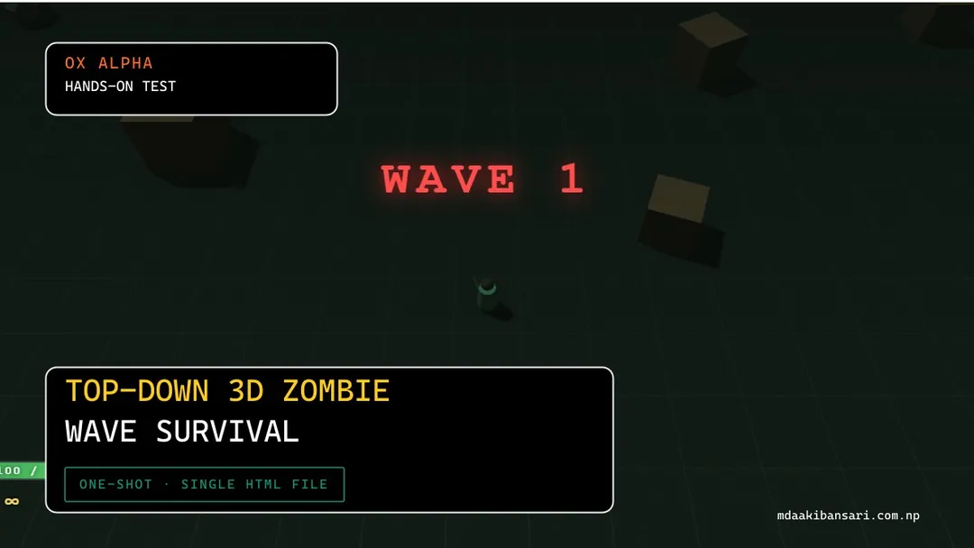 I Prompted Ox Alpha to Build a Top-Down Zombie Wave Survival Game — Spatial-Grid Pathfinding for 40+ Enemies, One Shot